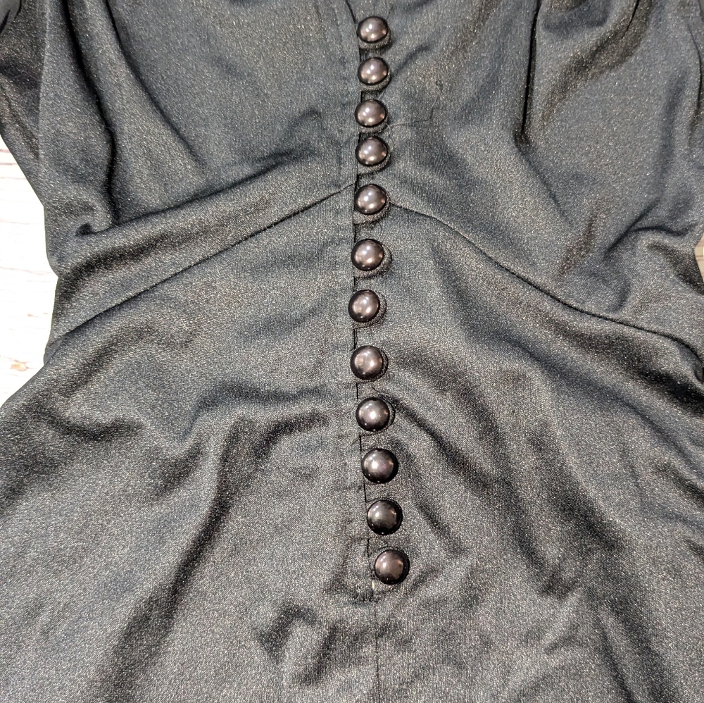 Vtg Mid Century Goth Dress 60s 70s Mod Black Xs - Picture 5 of 10